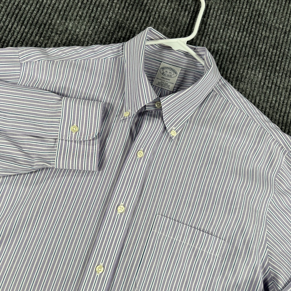 Brooks Brothers Shirt Mens 16-35 Purple Striped Long Sleeve Button Down Regent